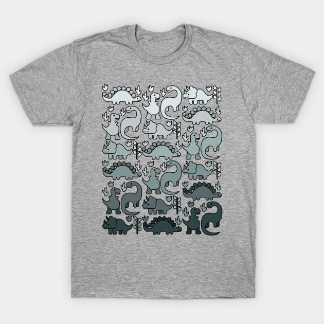 Monochromatic Dinosaurs T-Shirt by Slightly Unhinged